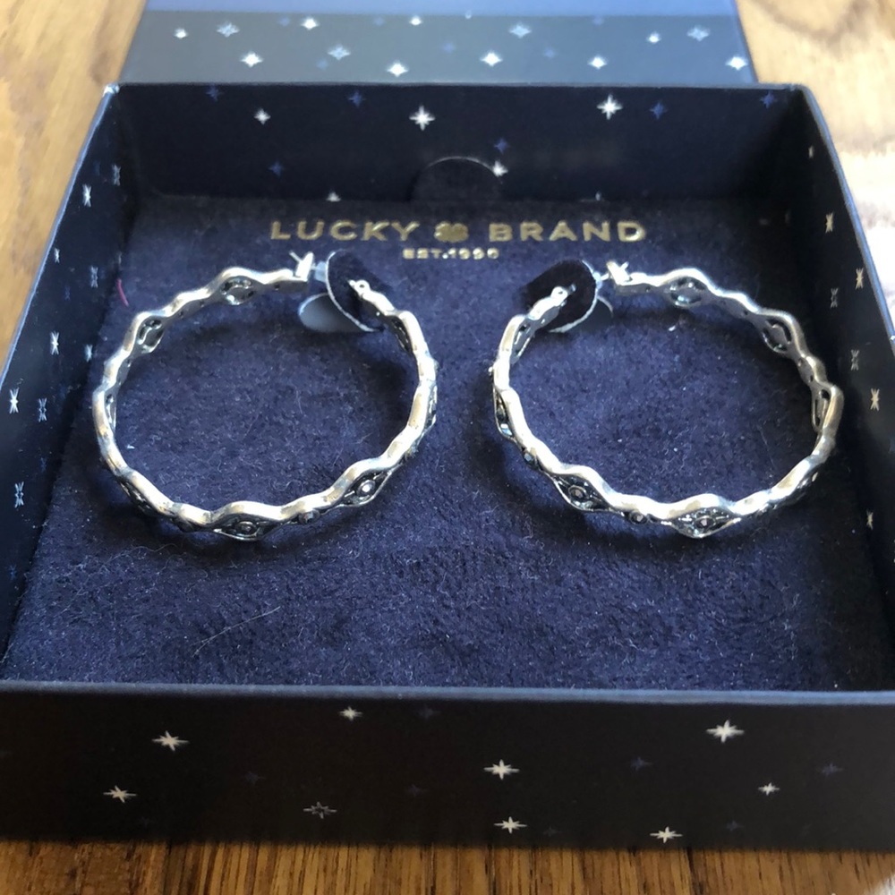 Lucky Brand Silver Hoops with Diamonds